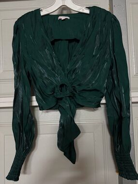 Women's Deep Green Tie-Front Blouse